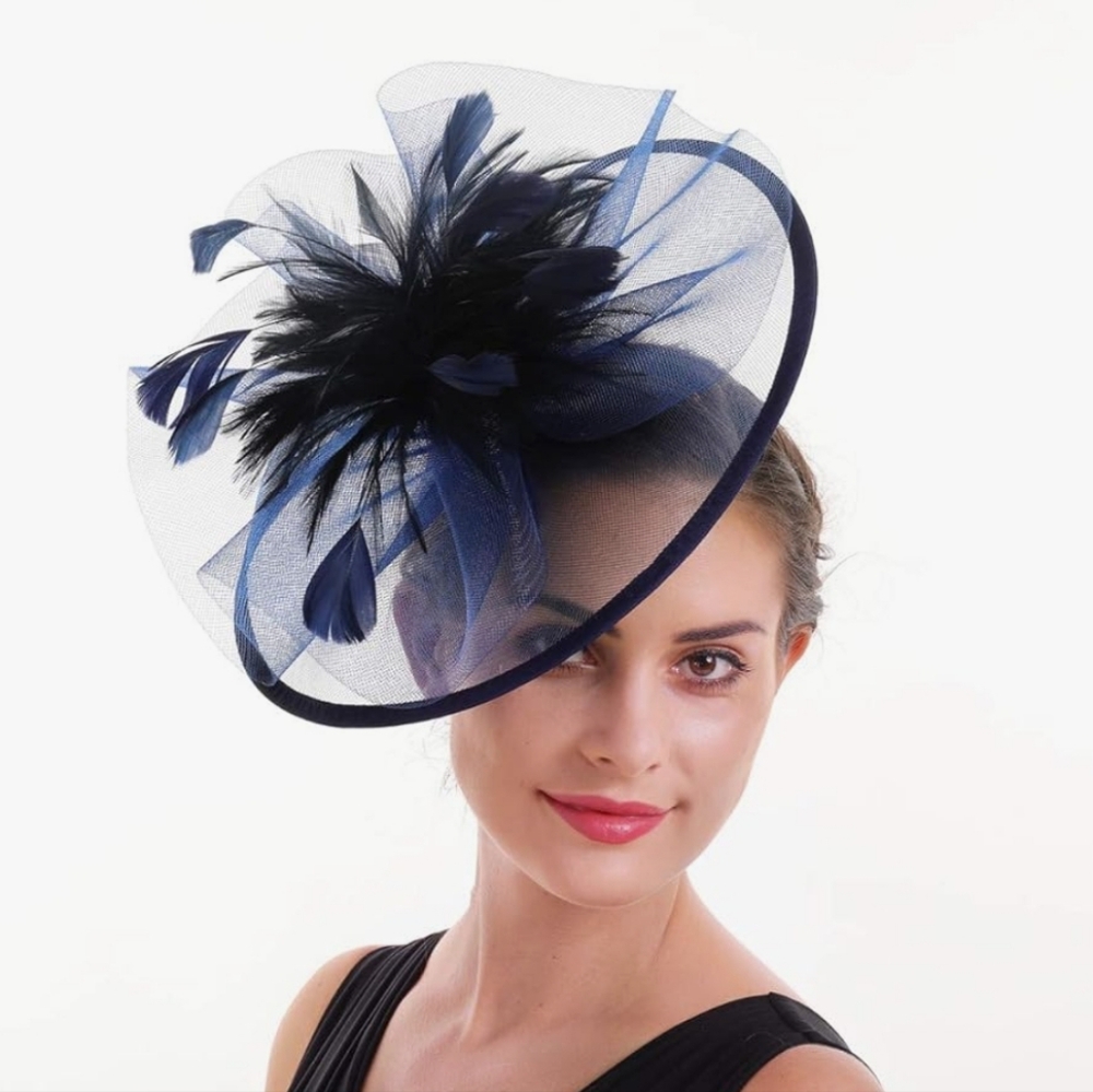 NEW! Navy Blue Feather Kentucky Derby Hat